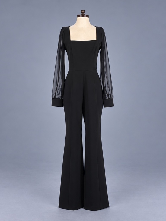 BCBGMaxAzria Pants - BCBGMAXAZRIA Black Sheer Sleeve Wide Leg Jumpsuit – Size 0